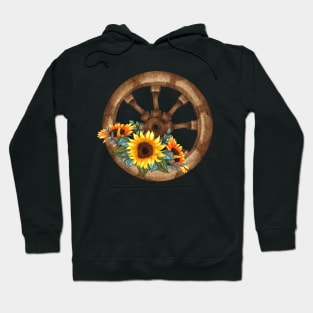 Rustic Sunflower Western Country Wagon Wheel Hoodie